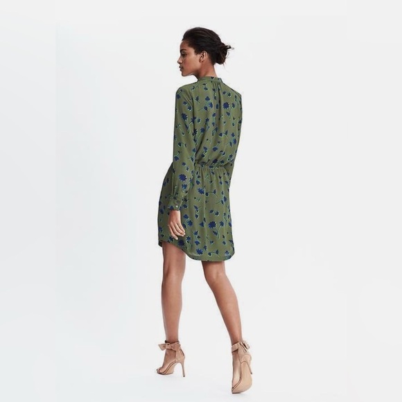 Banana Republic Floral French Shirtdress Lined with Pockets Olive Green Medium - Picture 4 of 12